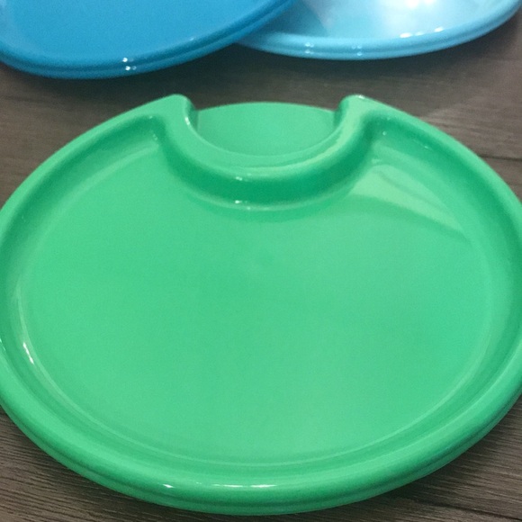 Pampered chef party plates set six teal lime green turquoise excellent condition - Picture 3 of 6